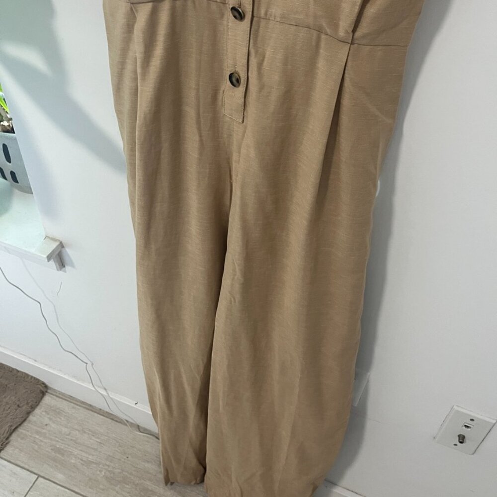 NEW Ann Taylor Brown Split Neck Sleeveless Linen Jumpsuit Size 16 - Picture 4 of 7